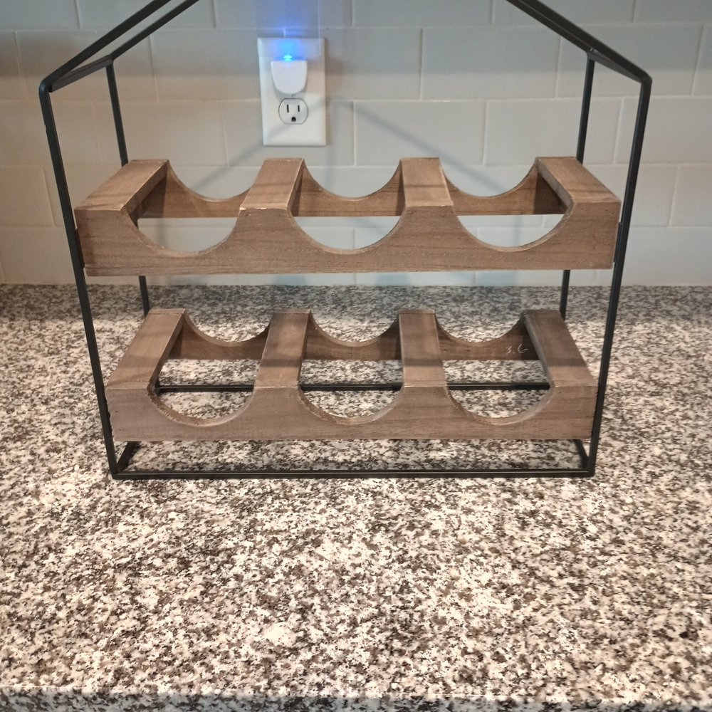 Rustic Table Top 6 Bottle Wine Rack With Metal